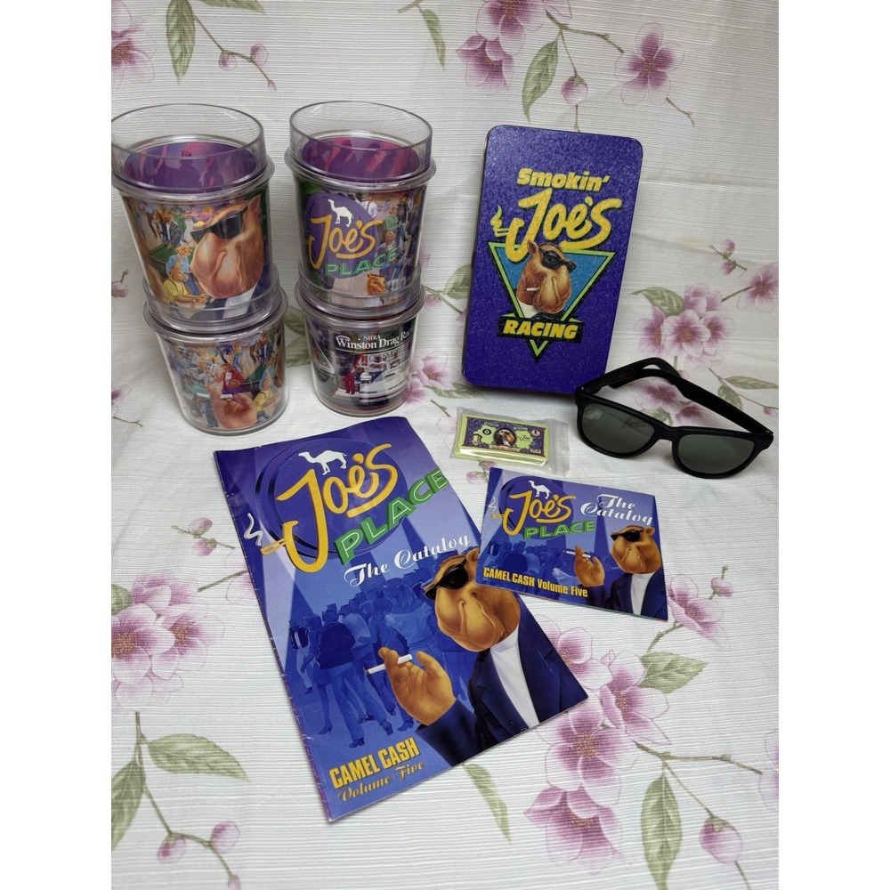 Vintage Joe Camel Smokin' Joe's Racing Lot Cups Tin Sunglasses Catalogs